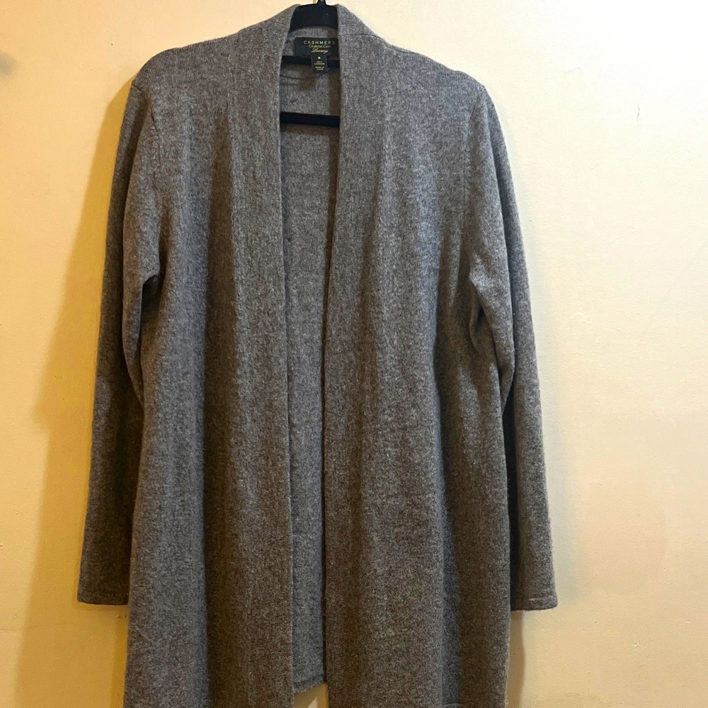 Charter Club Luxury Gray 100% Cashmere Knit V-Neck Long Sleeve Cardigan M